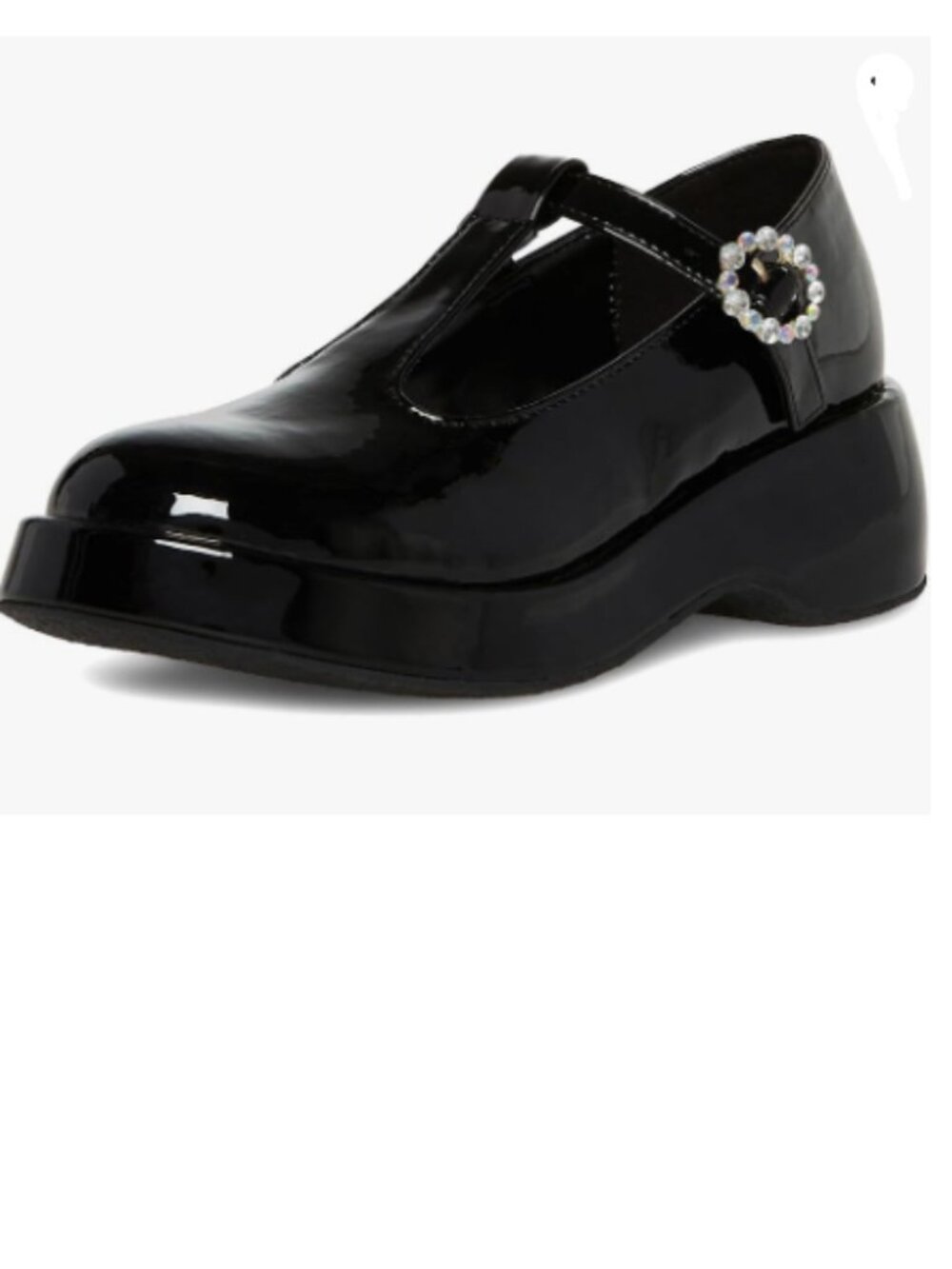 FYS Black Rhinestone Buckle Round Toe Pumps T Strap Mary Janes Platform Shoes